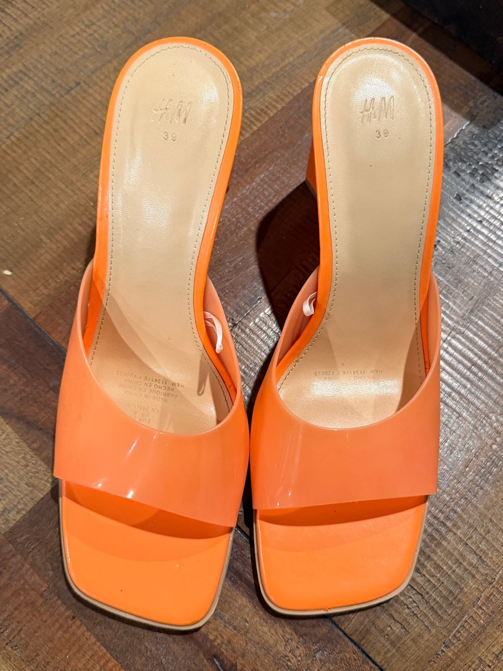H&M Orange Square-Toe Patent Slide Wedges